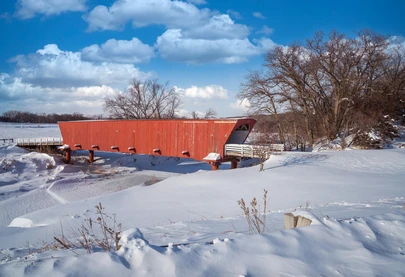 Winter scene at a Madison County Bridge